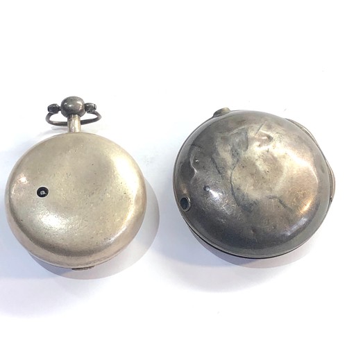 287 - Antique Georgian silver verge fusee pair case pocket watch  with diamond end stone watch winds and t... 