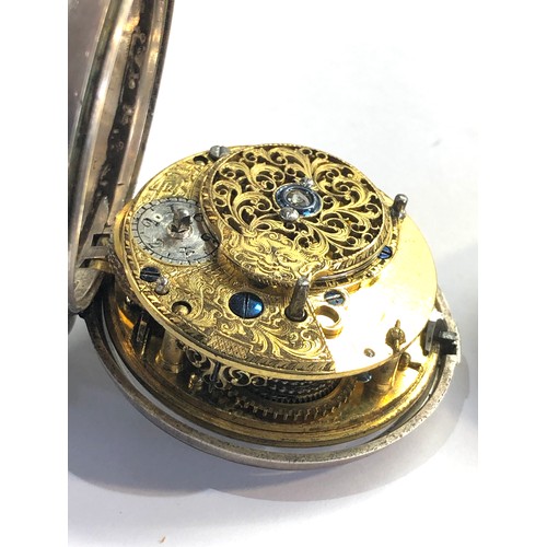 287 - Antique Georgian silver verge fusee pair case pocket watch  with diamond end stone watch winds and t... 