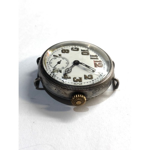 249 - ww1 military trench style silver wristwatch screw back   case measures approx 35mm dia not including... 