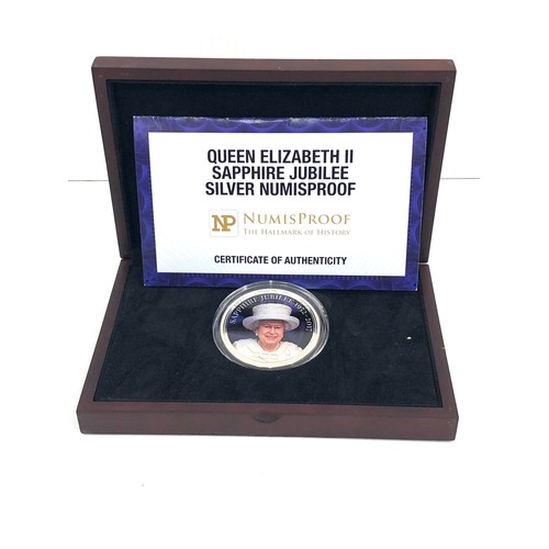 312 - Elizabeth 11 sapphire jubilee silver numisproof 2 ounce  proof coin boxed coa