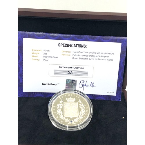 312 - Elizabeth 11 sapphire jubilee silver numisproof 2 ounce  proof coin boxed coa