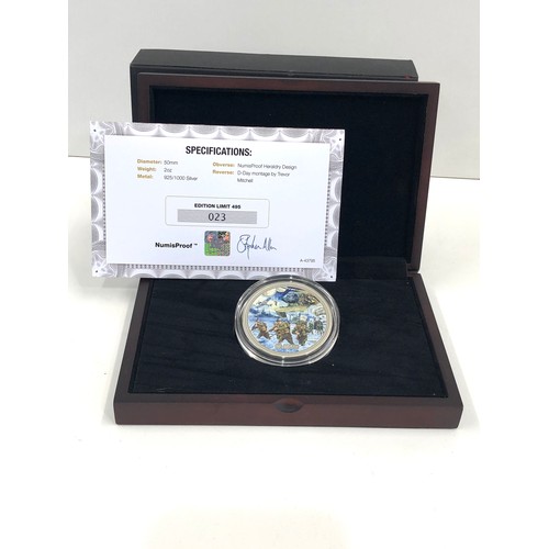 313 - The D-Day anniversary silver numisproof 2 ounce coin box and coa