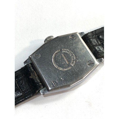 258 - Vintage pierce military style black dial wristwatch stailless steel case No51096 the watch wins and ... 