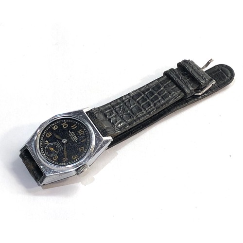 258 - Vintage pierce military style black dial wristwatch stailless steel case No51096 the watch wins and ... 