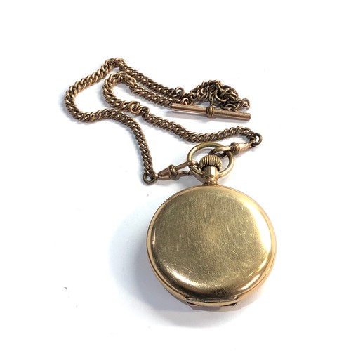 292 - Antique full hunter gold plated pocket watch and rolled 
 gold double albert watch chain the watch k... 