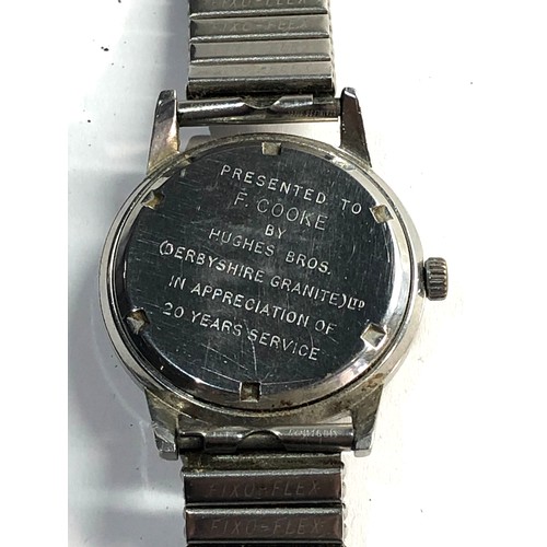 266 - Vintage Garrard gents presentation stainless steel wristwatch  ticks but no warranty given