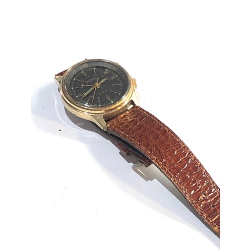 269 - Vintage sekonda alarm gents wristwatch 18 Jewels military style black dial Swiss winds and ticks but... 