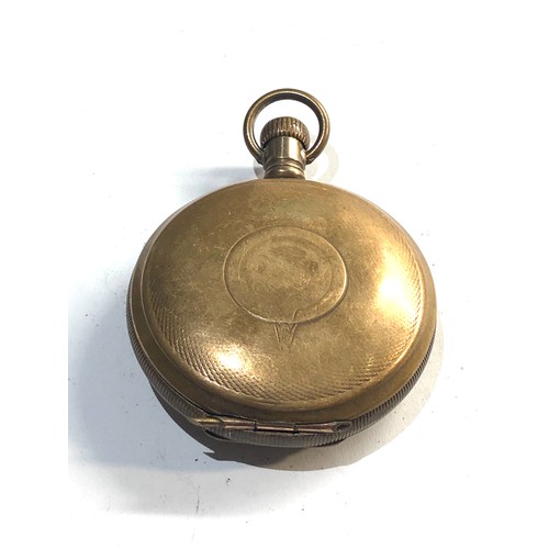 295 - Antique full hunter american waltham pocket watch winds and ticks plated case movment signed sterlin... 