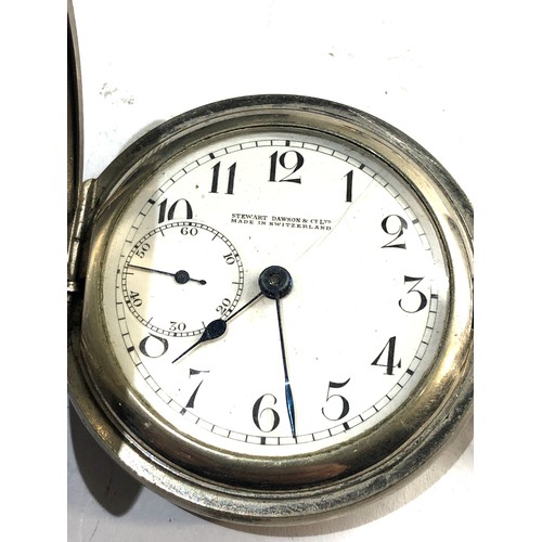 296 - Antique stewart dawson & co ltd switzerland full hunter pocket watch the watch winds  and ticks nick... 