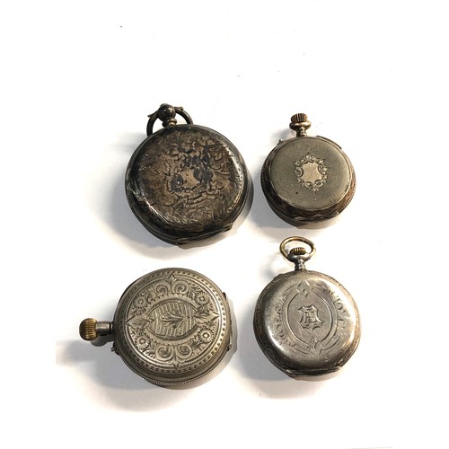 301 - 4 antique silver fob pocket watches spares or repair