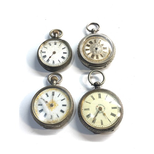 306 - 4 antique silver fob pocket watches spares or repair