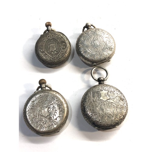 306 - 4 antique silver fob pocket watches spares or repair