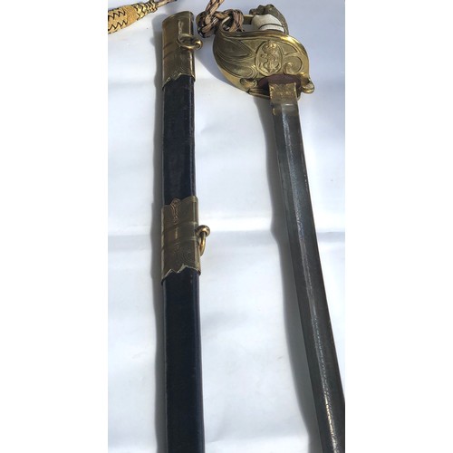 310 - Antique Navy Officer's sword by Manton & Co, with etched blade, brass bowl  and original brass-mount... 