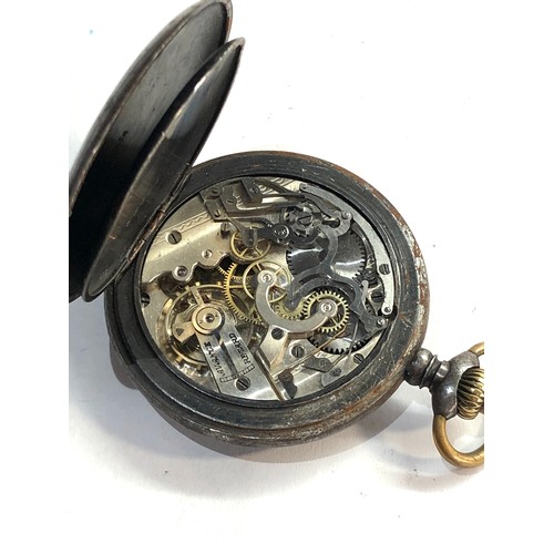 266 - Antique gun metal centre second chronograph pocket watch the watch winds and ticks but centre second... 