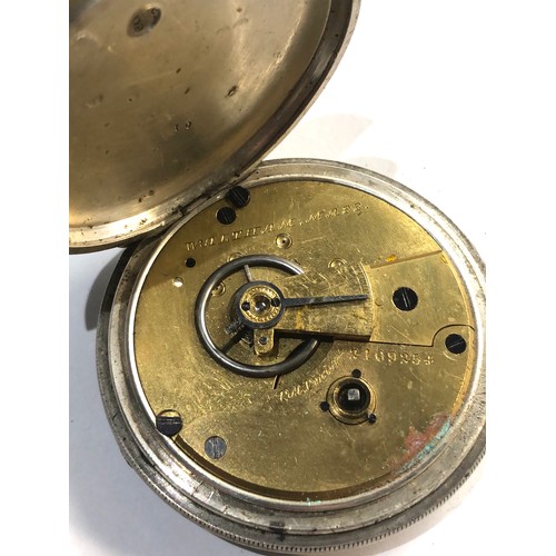 275 - Antique silver waltham mass full hunter pocket watch winds and ticks missing glass but no warranty g... 