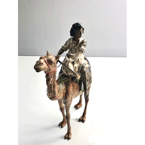 336 - 19th century Orientalist cold painted Bergman bronze camel and rider plus 2 other spelter figures