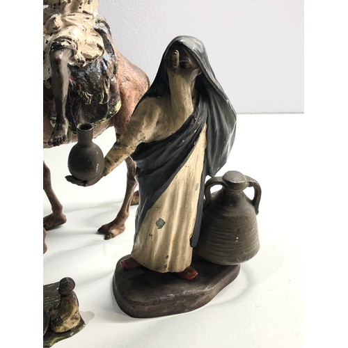 336 - 19th century Orientalist cold painted Bergman bronze camel and rider plus 2 other spelter figures