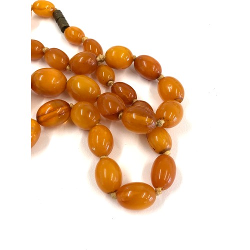 115 - Antique / vintage egg yolk amber bead necklace largest bead measures approx 22mm by 19mm weight 36.4... 