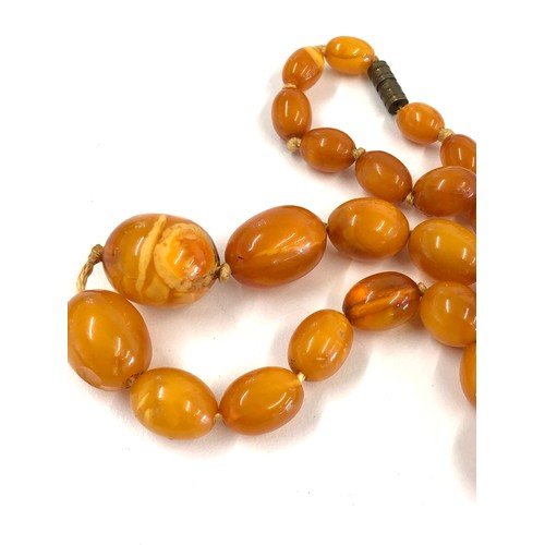 115 - Antique / vintage egg yolk amber bead necklace largest bead measures approx 22mm by 19mm weight 36.4... 