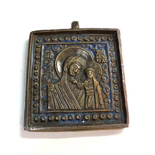 337 - 17th century Spanish reverse glass painted silver framed icon and another enamelled Russian one