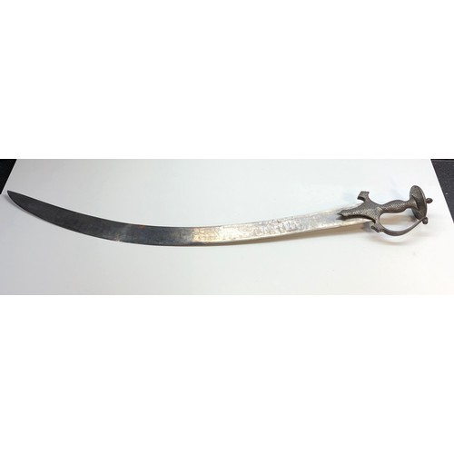 349 - 18th / 19th century indian Tulwar sword having silver inlaid hilt and watered steel blade