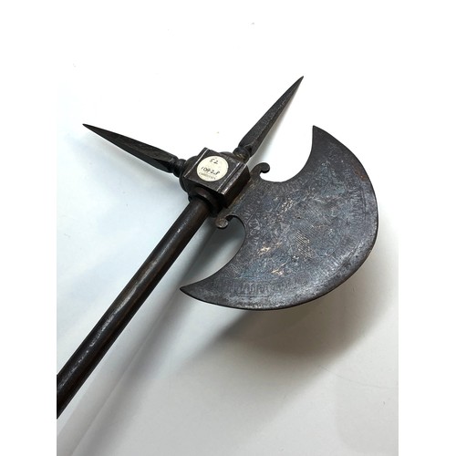 352 - 2 early 18th /19th century Indo Persian axes one with silver inlay has old Christies label