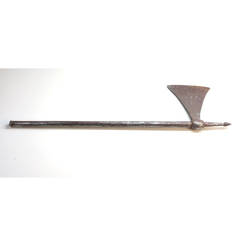 352 - 2 early 18th /19th century Indo Persian axes one with silver inlay has old Christies label