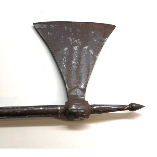 352 - 2 early 18th /19th century Indo Persian axes one with silver inlay has old Christies label