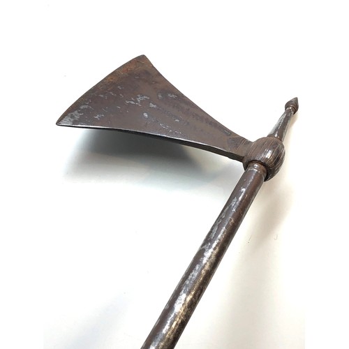 352 - 2 early 18th /19th century Indo Persian axes one with silver inlay has old Christies label