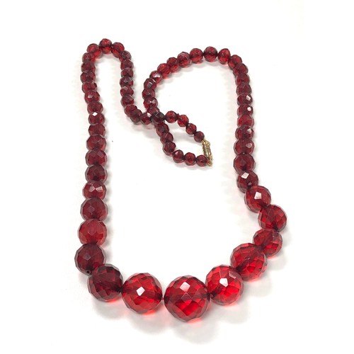 186 - Antique Faceted cherry bakelite bead necklace