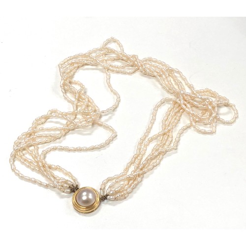 118 - Large 9ct gold and pearl clasp 6 strand fresh water bead necklace clasp hallmarked 375