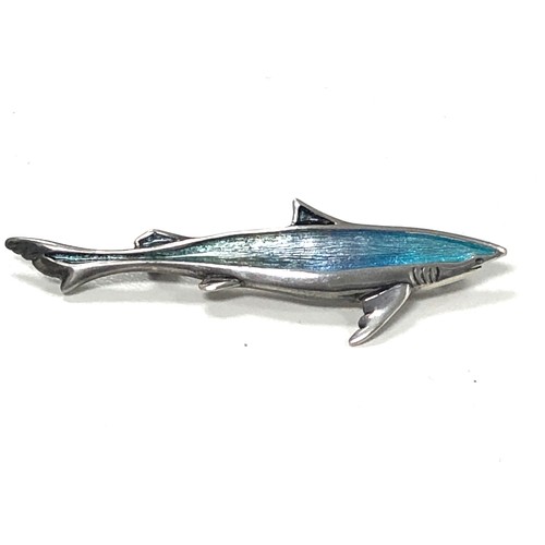 169 - Sheila Fleet silver and enamel shark brooch