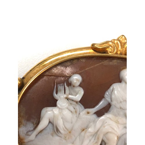 203 - Large antique scenic cameo brooch ornate gold plated frame crack to cameo