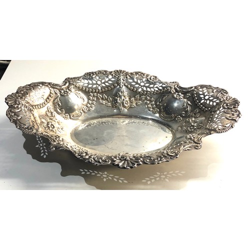 63 - Large antique silver pierced fruit bowl 12ins by 9ins Birmingham silver hallmarks weight 240g