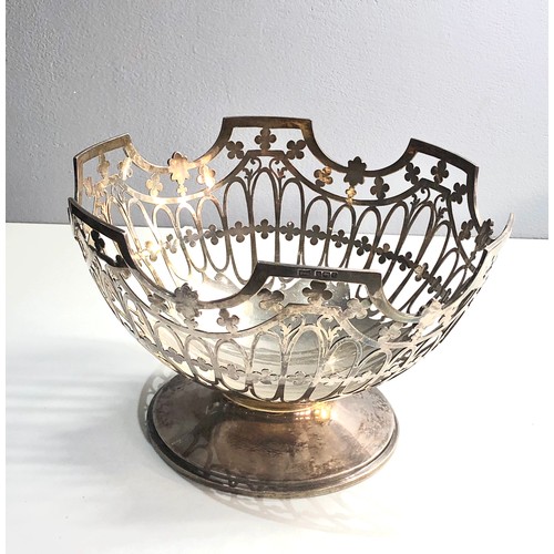 98 - Large pierced silver fruit bowl by walker and hall Sheffield measures approx 22cm dia height 14cm