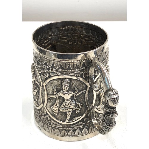 17 - Antique Indian silver embossed mug height 8.5cm weight 153g