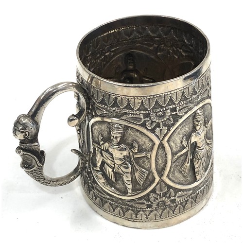 17 - Antique Indian silver embossed mug height 8.5cm weight 153g