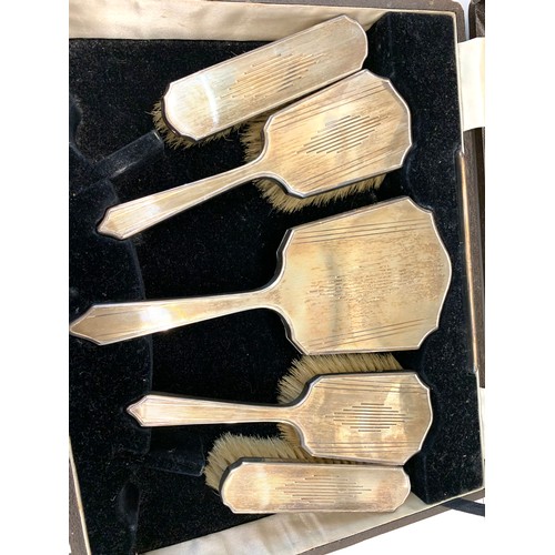 77 - Boxed 5 piece silver brush set Birmingham silver hallmarks