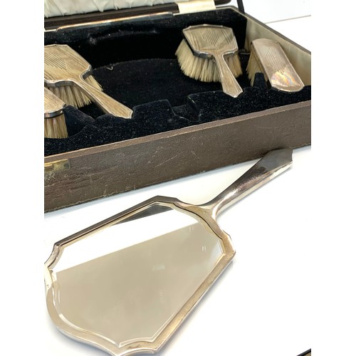 77 - Boxed 5 piece silver brush set Birmingham silver hallmarks