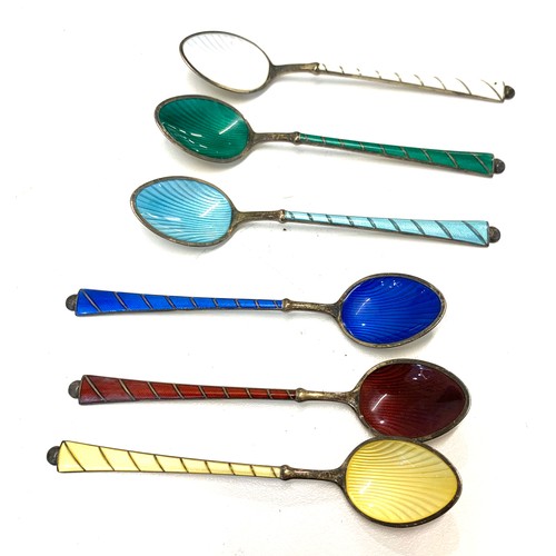 101 - Boxed set of 6 silver and enamel tea spoons