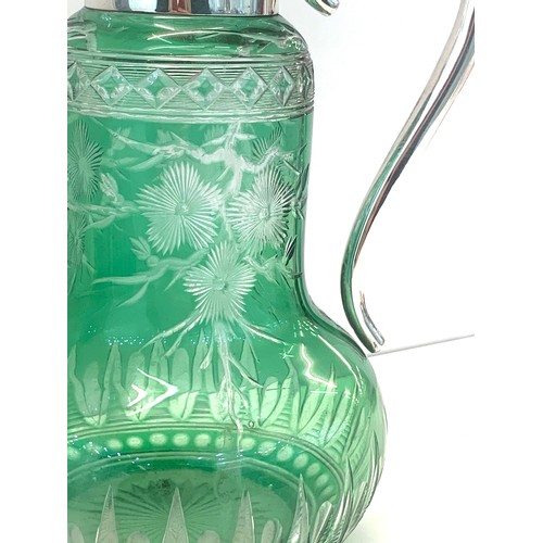 33 - Antique silver and green cut glass claret jug Birmingham silver hallmarks height approx 25cm 350