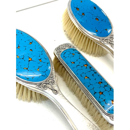 37 - Fine silver and enamel Bernard Instone brush set