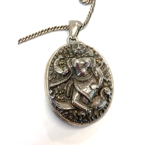 130 - Asian silver locket and chain