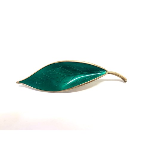 131 - Silver and enamel David Andersen leaf brooch