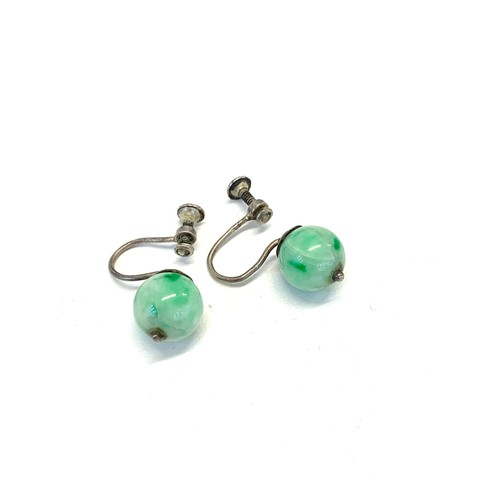 174 - Art deco silver and jade earrings