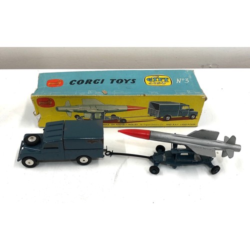 395 - Corgi toys gift set No 3 Thunderbird guided missile on assembly trolleyand r.a.f land rover  Land -R... 