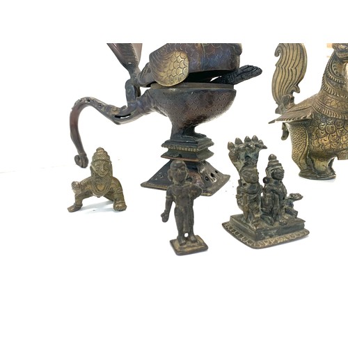 338 - Indian brass bird shaped incense burner with 4 other objects please see images for details