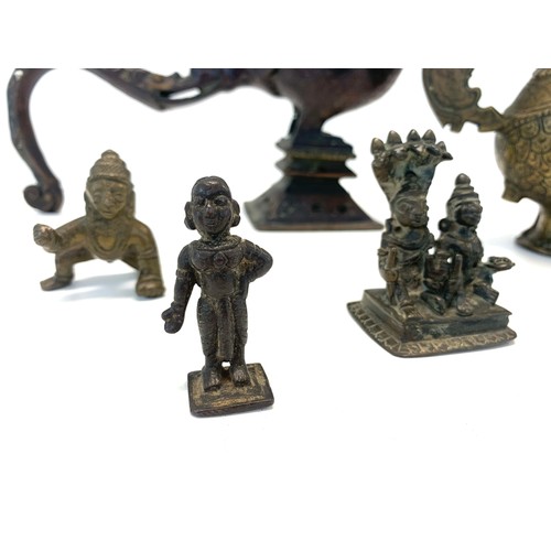 338 - Indian brass bird shaped incense burner with 4 other objects please see images for details