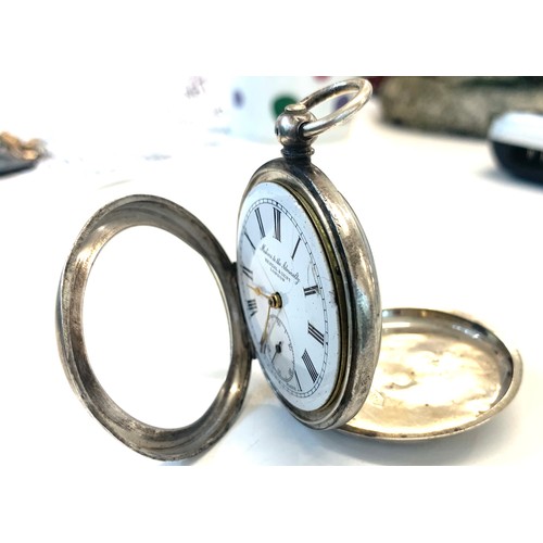 289 - Kendal and dent London silver pocket watch, front glass missing, untested