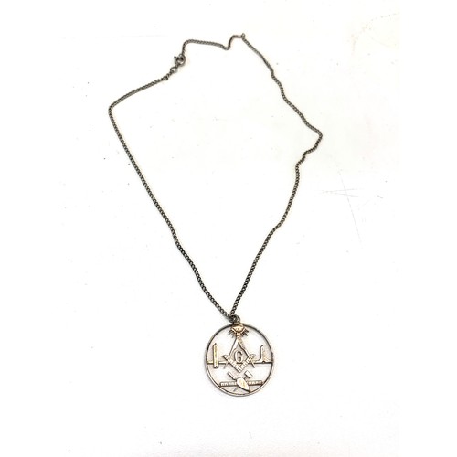 129 - Masonic silver pendant and chain